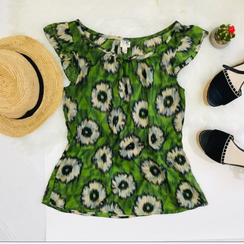 Anthro Edme & Esyllte Floral Flutter Sleeve Shirt